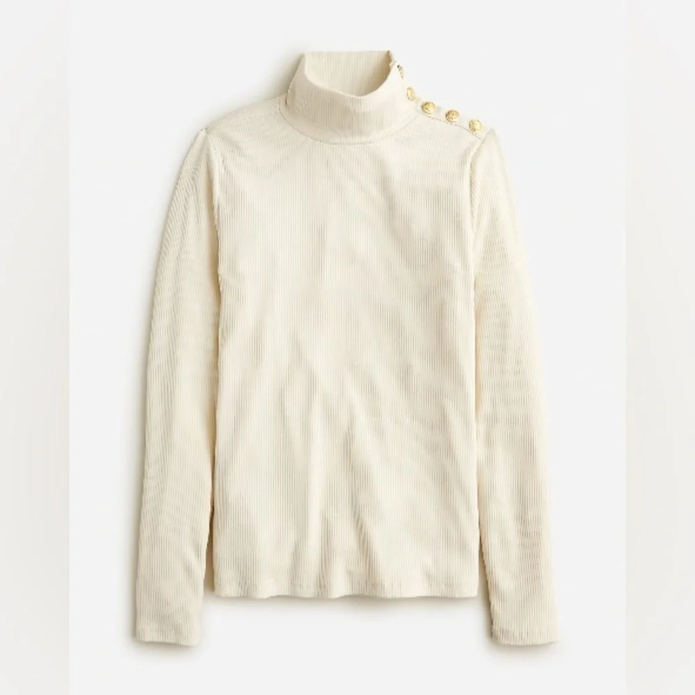 J crew Vintage rib turtleneck with buttons ivory